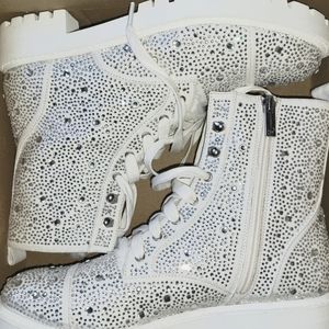 Jessica simpson white bedazzled combat boots